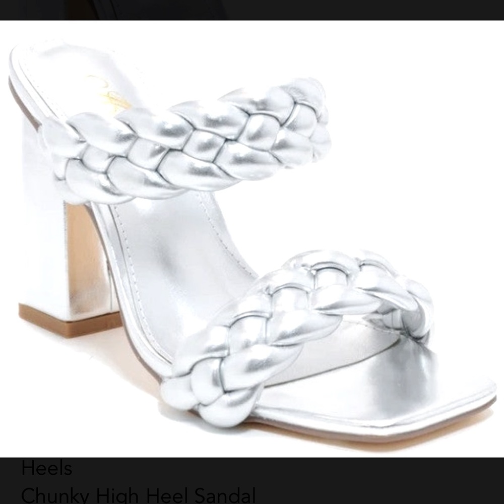 Chunky high heel silver slip on #metallic #chunky heel